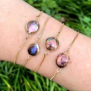 Natural Peacock Pearl dainty boho bracelet 14K